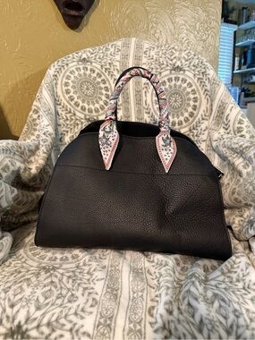 Anna Paola Riva Black Suede & Leather Dome Handbag with Crossbody Strap